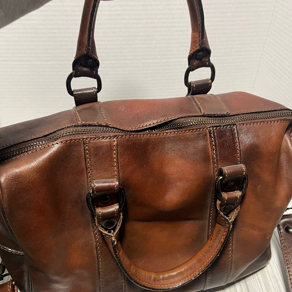 Structured Brown Leather Satchel with Detachable Strap - Picture 10 of 15